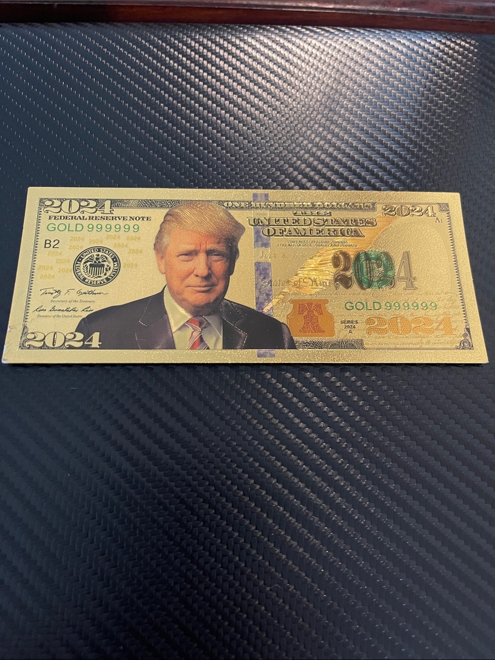 Donald Trump 2024 Gold Novelty Collectible Art Note - Decorative Home Accent.